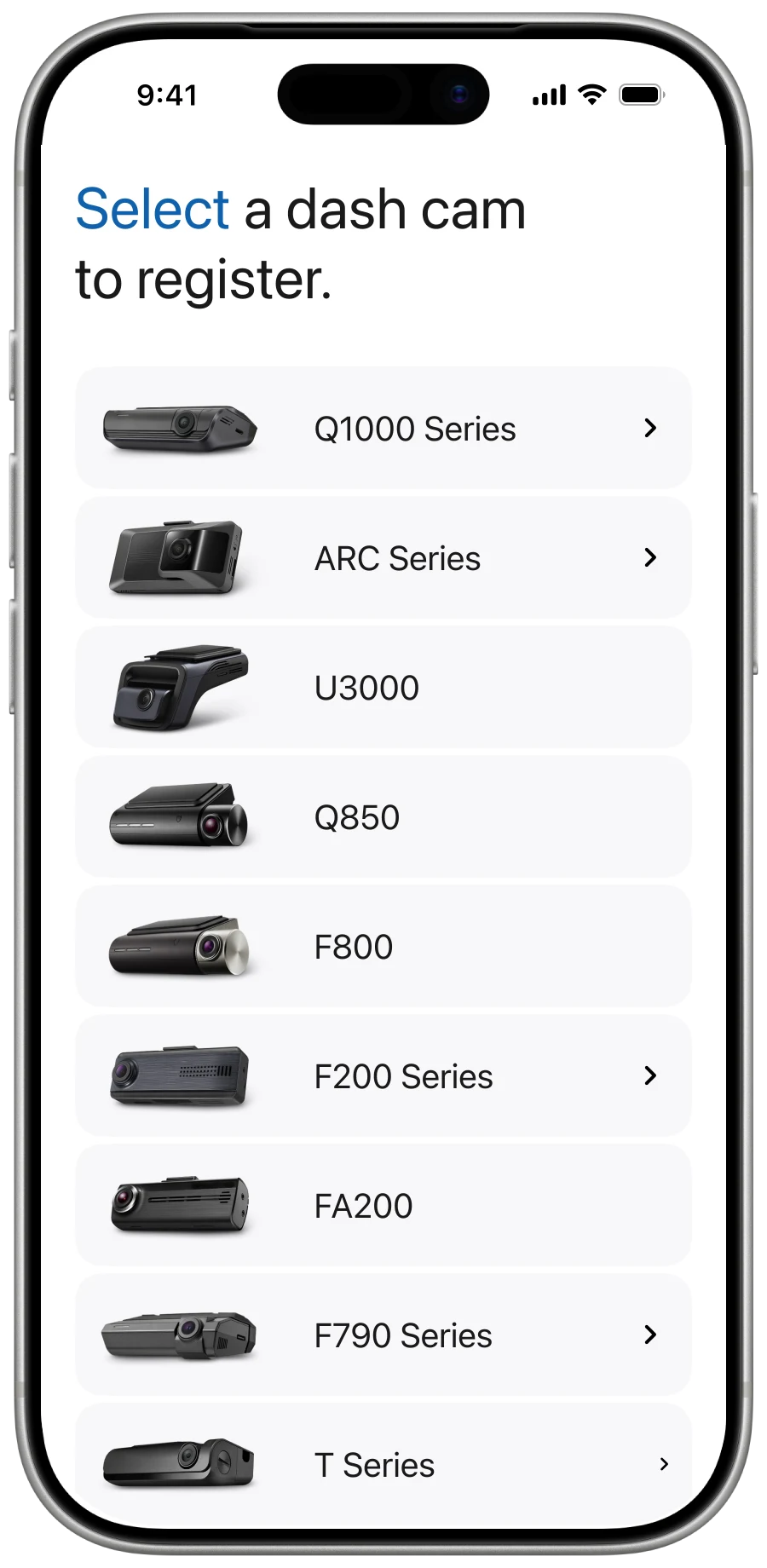 Dash Cam LINK app — connection state with camera discovery.