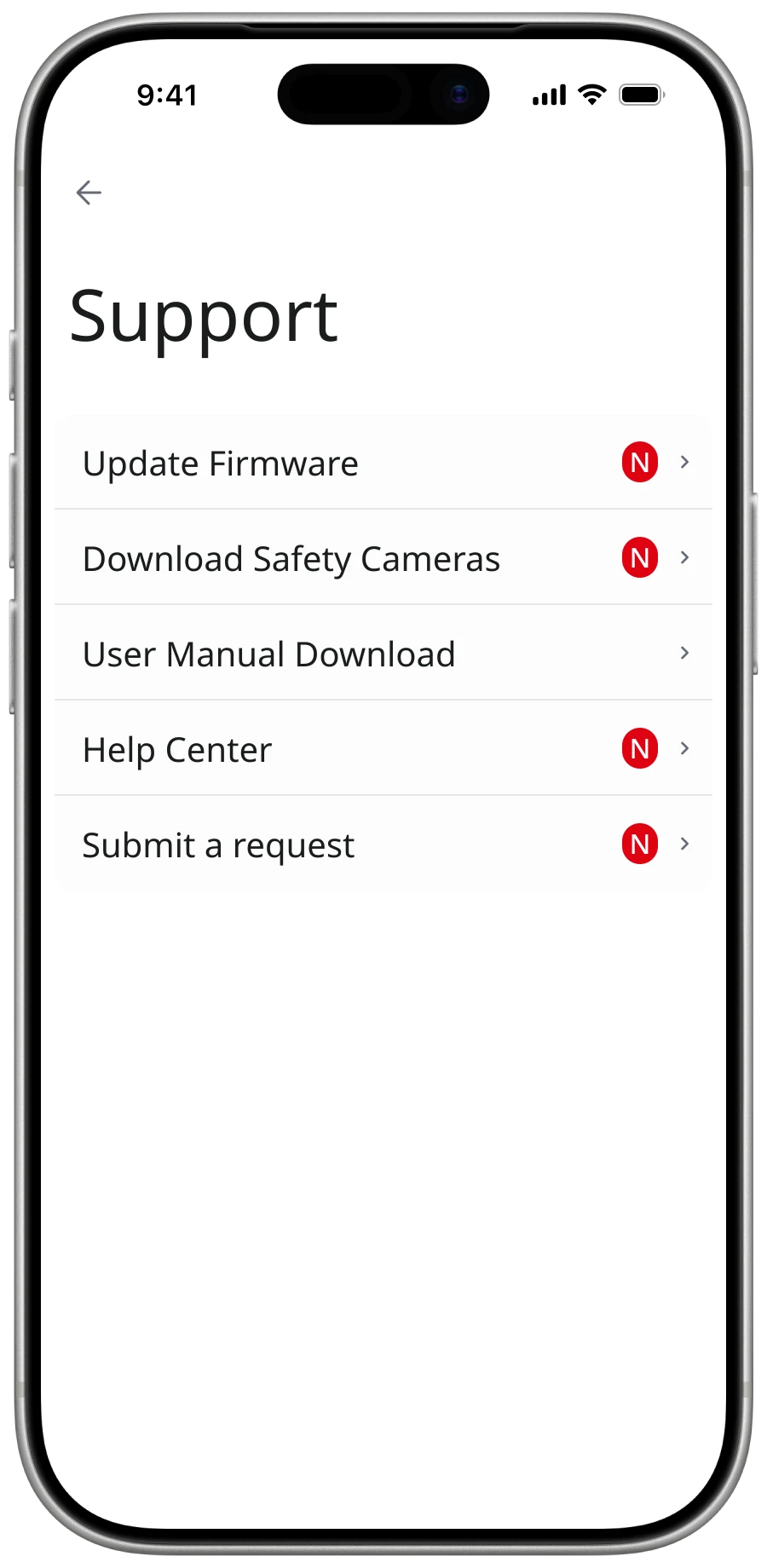 Dash Cam LINK app — connection guidance and help state.