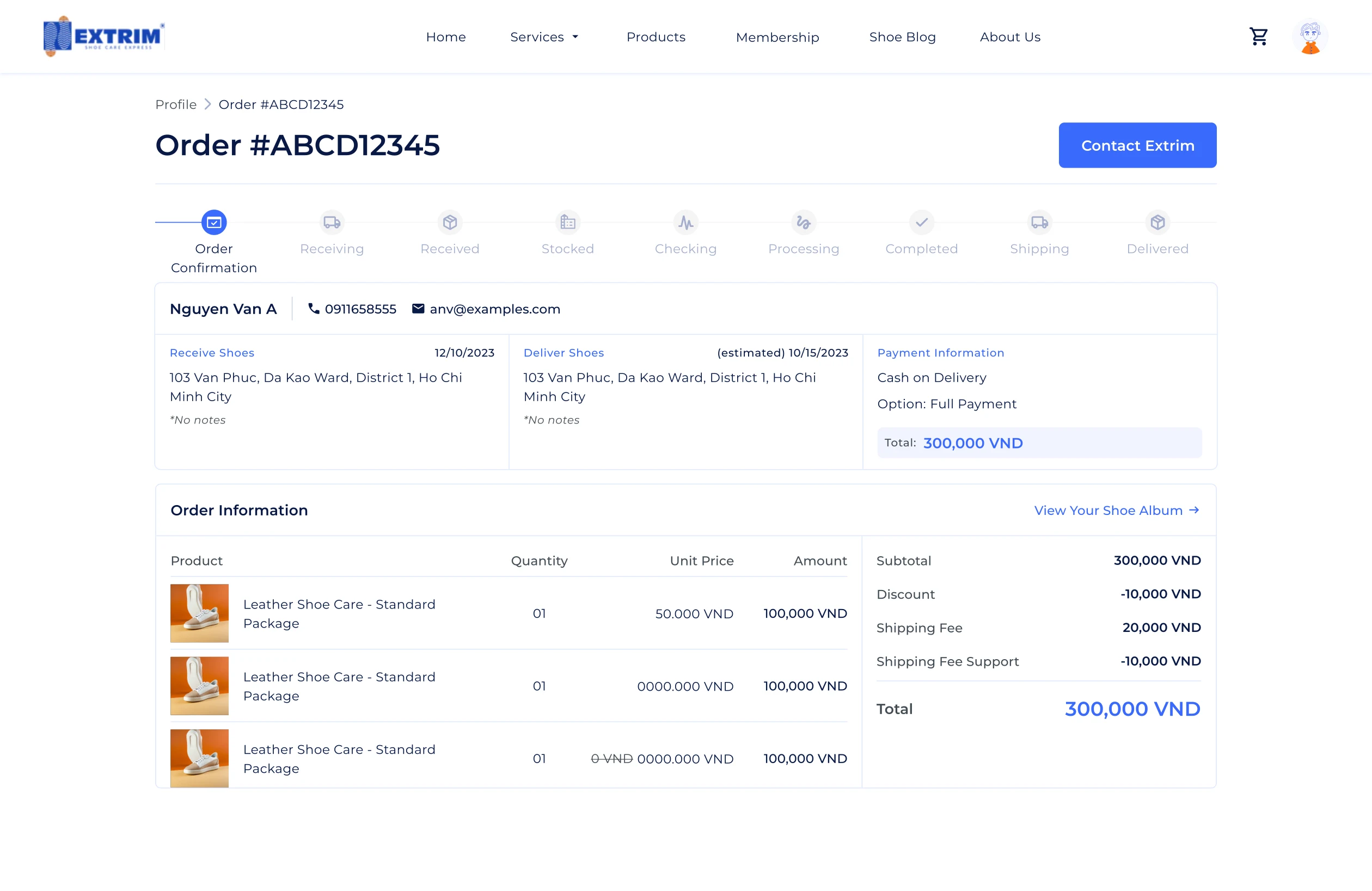 Extrim website — booking flow with shoe-condition checklist.