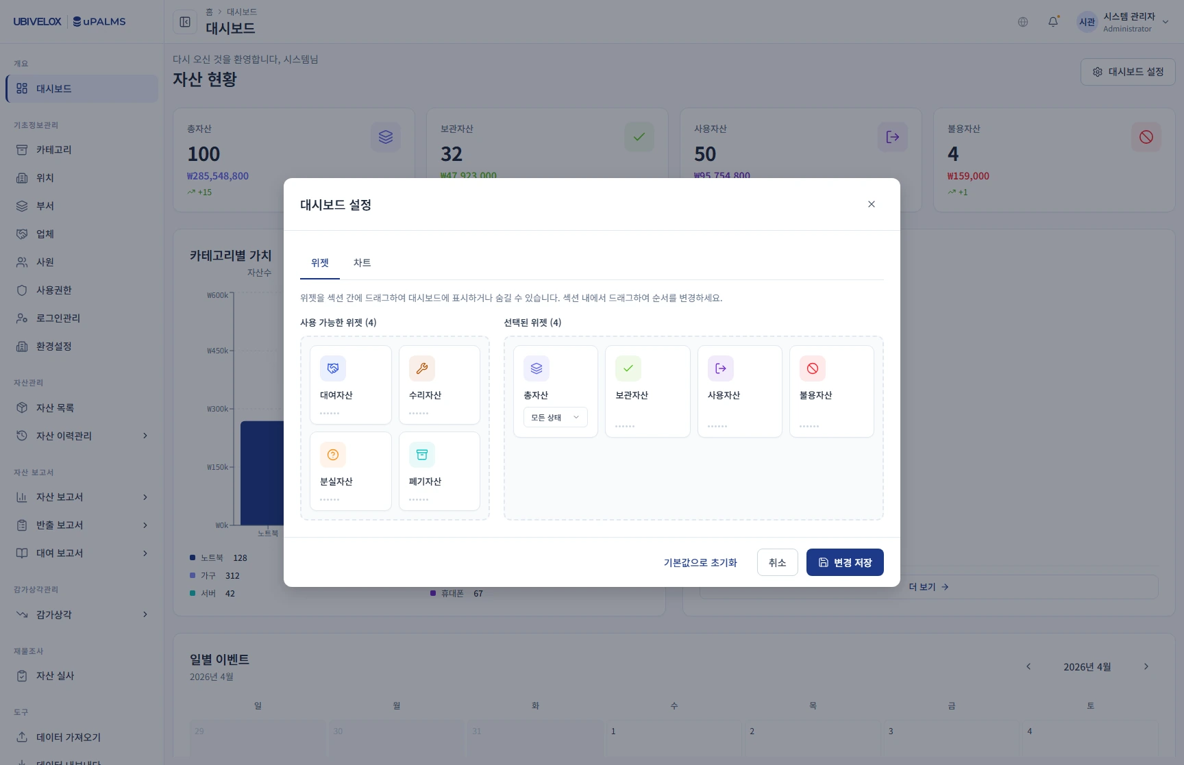uPALMS — Manage-dashboard widgets configuration.