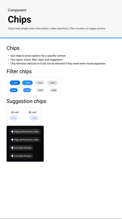 XIAN design system — chip variants for filters and selection.