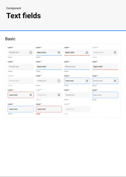 XIAN design system — data-entry input fields and states.